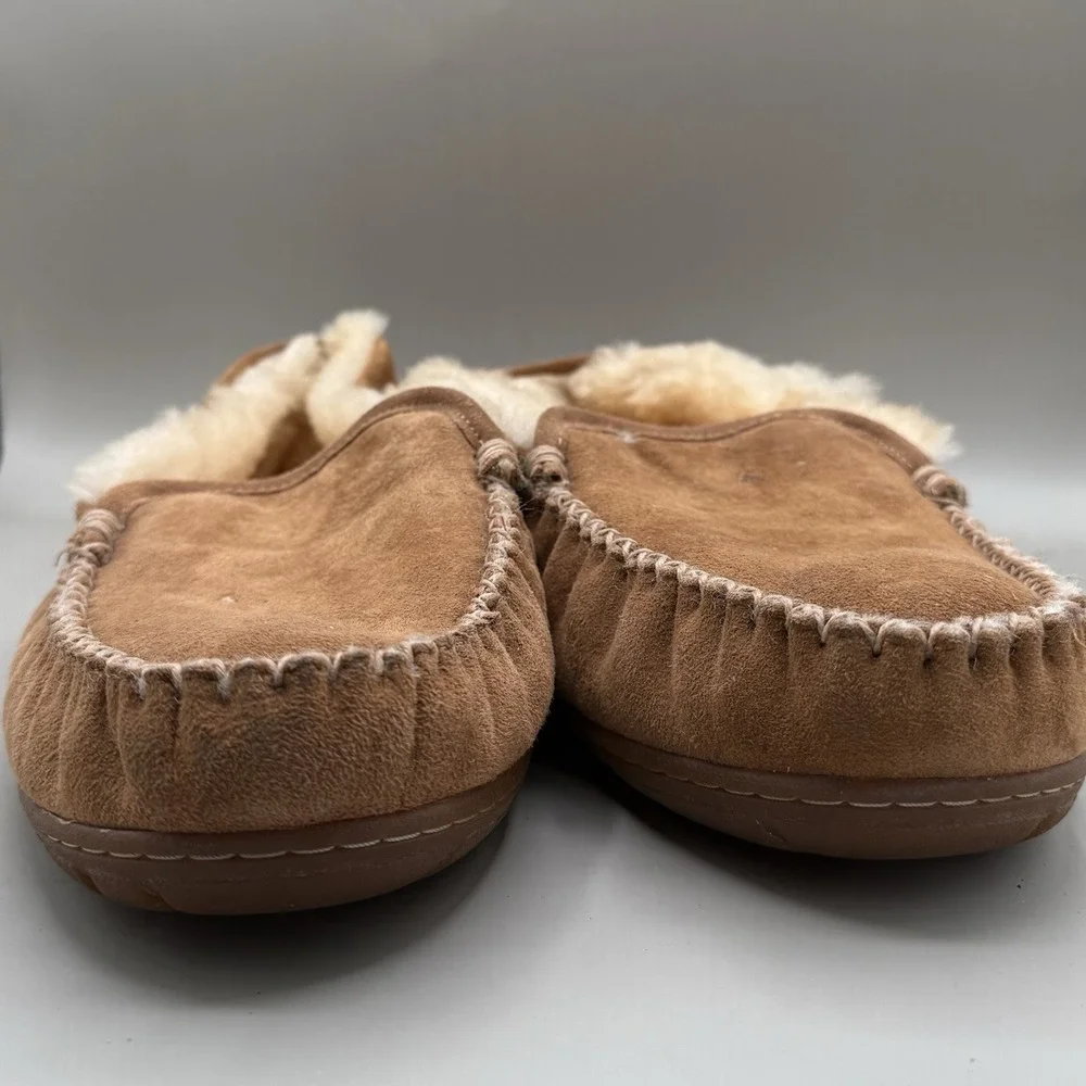LL Bean‎ Wicked Good Suede & Lamb Fur Slippers Venetian Loafers Mens 13 Brown